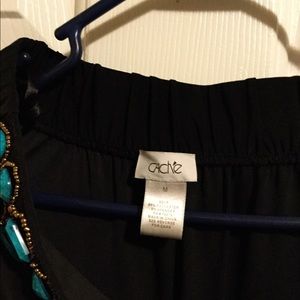 Strapless Black Cache turquoise beaded jumpsuit